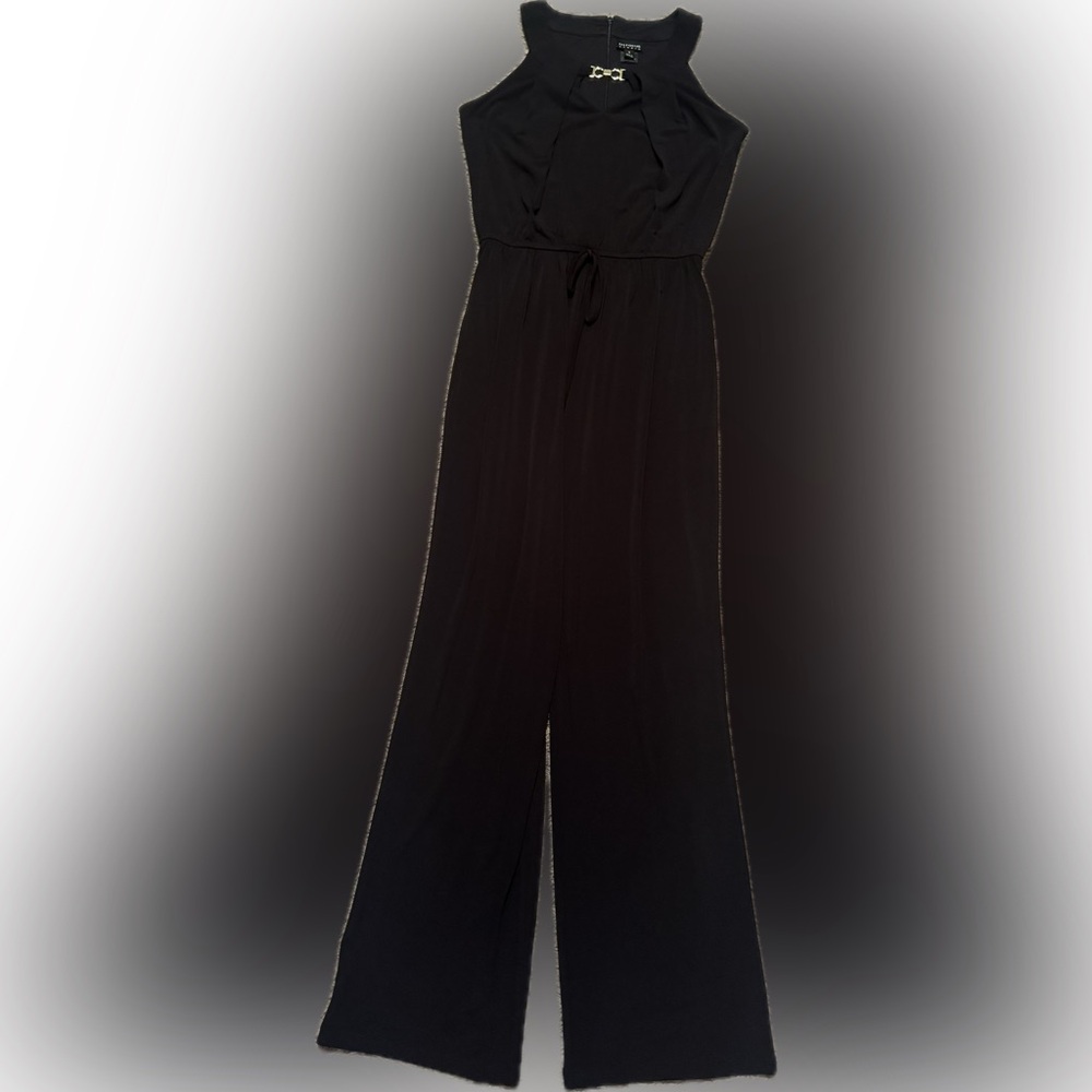 Enfocus Studio Sz 4 Elegant Black Wide Leg Jumpsuit w/ metal heart opening
